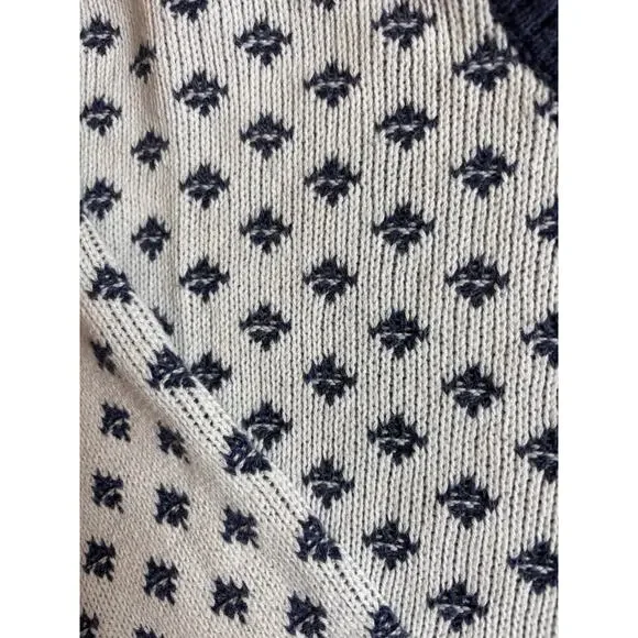 Vintage Jansen Cream and Blue Cotton Crew Neck Sweater M - Picture 2 of 6